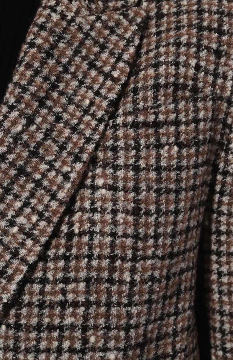 Женский шерстяной жакет BRUNELLO CUCINELLI коричневого цвета, арт. MD5552513 | Фото 5 (Длина (для топов): Удлиненные; Материал подклада: Синтетический материал; Рукава: Длинные; Материал внешний: Шерсть; Женское Кросс-КТ: Жакет-одежда; 1-2-бортные: Однобортные; Стили: Классический)