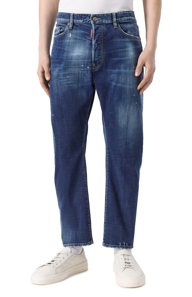 Мужские джинсы bro DSQUARED2 темно-синего цвета, арт. S74LB1655/S30664 | Фото 3 (Длина (брюки, джинсы): Стандартные; Материал внешний: Деним, Хлопок; Детали: Делаве, Потертости; Кросс-КТ: Деним; Стили: Кэжуэл, Streetwear; Силуэт М (брюки): Широкие; Автоматизация состава: Проставлено; Автоматизация ТО: Проставлено)