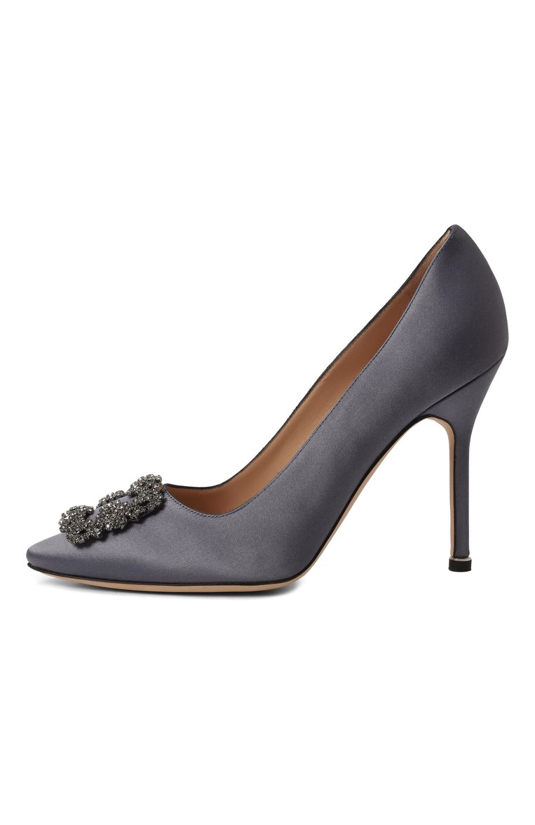 Женские текстильные туфли hangisi 105 MANOLO BLAHNIK темно-синего цвета, арт. 9XX-0664/SAT | Фото 4 (Материал внутренний: Натуральная кожа; Каблук высота: Высокий; Драгоценные камни: Проставлено; Подошва: Плоская; Материал внешний: Текстиль; Материал сплава: Проставлено; Каблук тип: Шпилька)