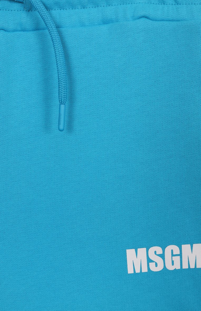 Детские хлопковые шорты MSGM KIDS бирюзового цвета, арт. S5MSJUBE072 | Фото 3 (Материал внешний: Хлопок; Нос: Не проставлено; Случай: Повседневный; Мальчики Кросс-КТ: Шорты-спорт; Автоматизация состава: Проставлено; Ростовка одежда: 8 лет | 128 см, 6 лет | 116 см, 10 - 11 лет | 140 - 146см, 12 лет | 152 см, 16 лет | 164 см)