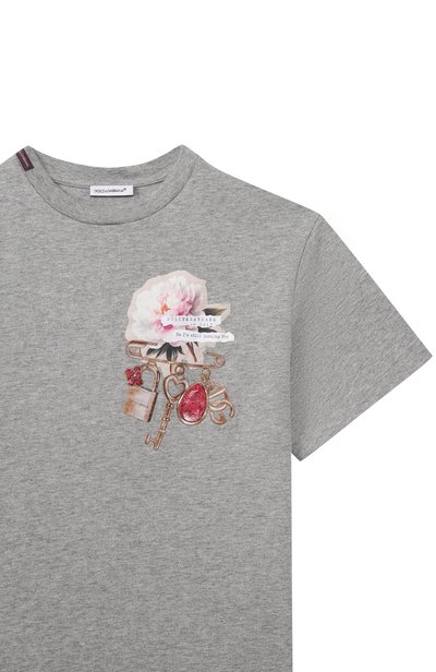 Хлопковая футболка DOLCE & GABBANA серого цвета по цене 27250 руб., арт. L5JTNL/G7QNU_001, фото 3 Хлопковая футболка DOLCE & GABBANA, арт. L5JTNL/G7QNU_001, фото 3