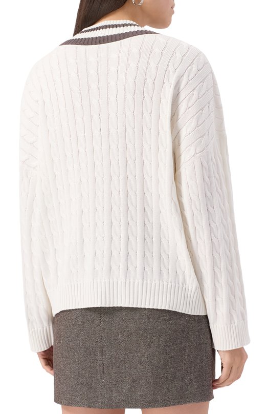 Хлопковый пуловер Brunello Cucinelli M19756512 Кремовый  M19756512 Фото 4