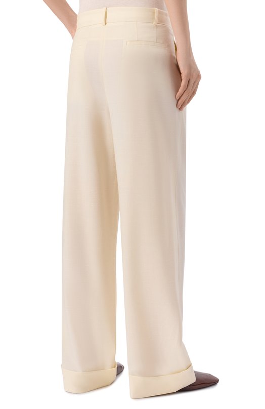 Брюки из шерсти и шелка Loulou de Saison DAVY Кремовый  DAVY Фото 4