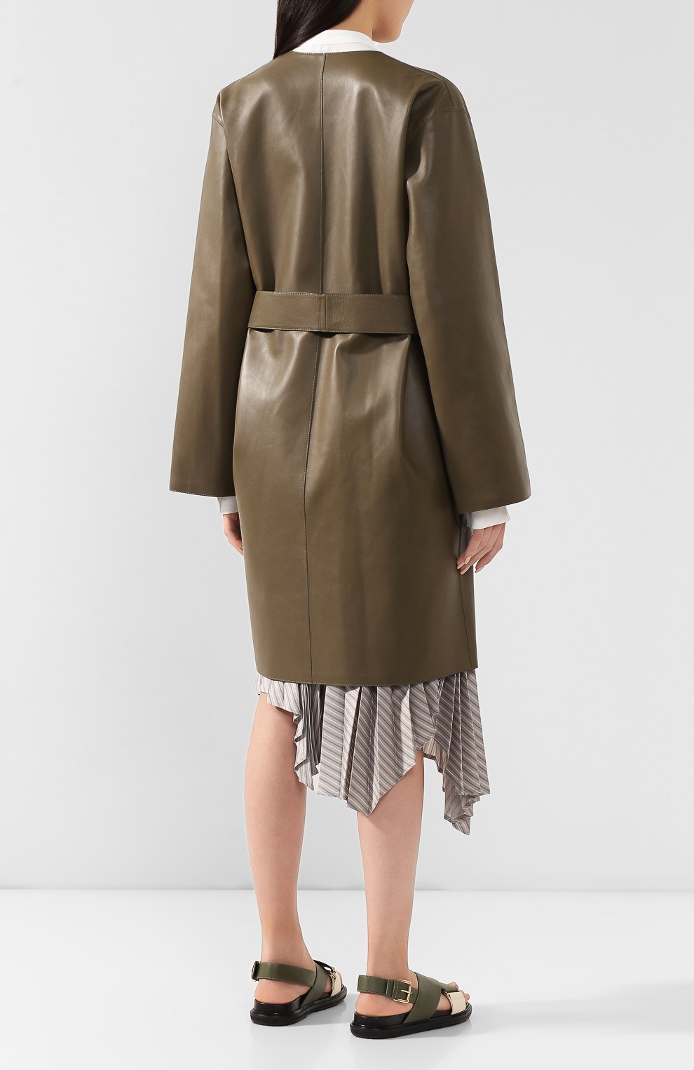 Кожаное пальто LOEWE хаки цвета по цене 279000 руб., арт. S1101970CL, фото 4 Кожаное пальто LOEWE, арт. S1101970CL, фото 4