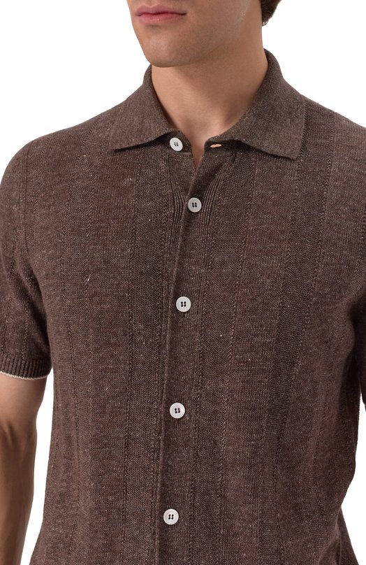 Рубашка изо льна и хлопка Brunello Cucinelli M2L707805 Коричневый  M2L707805 Фото 5