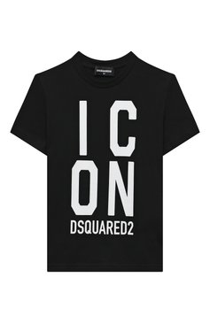 Детская хлопковая футболка DSQUARED2 черного цвета, арт. DQ2036/D00MV | Фото 1 (Рукава: Короткие; Материал сплава: Проставлено; Материал внешний: Хлопок; Мальчики Кросс-КТ: Футболка-одежда; Драгоценные камни: Проставлено)