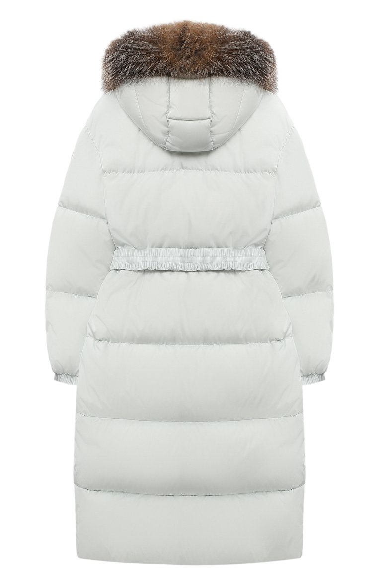 Детская пуховое пальто MONCLER серого цвета, арт. F2-954-1C528-10-C0063/4-6A | Фото 2 (Материал подклада: Синтетический материал; Материал утеплителя: Пух и перо; Рукава: Длинные; Материал внешний: Синтетический материал; Девочки Кросс-КТ: Пуховик-верхняя одежда; Кросс-КТ: Зима; Региональные ограничения белый список (Axapta Mercury): RU; Драгоценные камни: Проставлено; Материал сплава: Проставлено; Ростовка одежда: 4 года | 104 см, 5 лет | 110 см, 6 лет | 116 см)