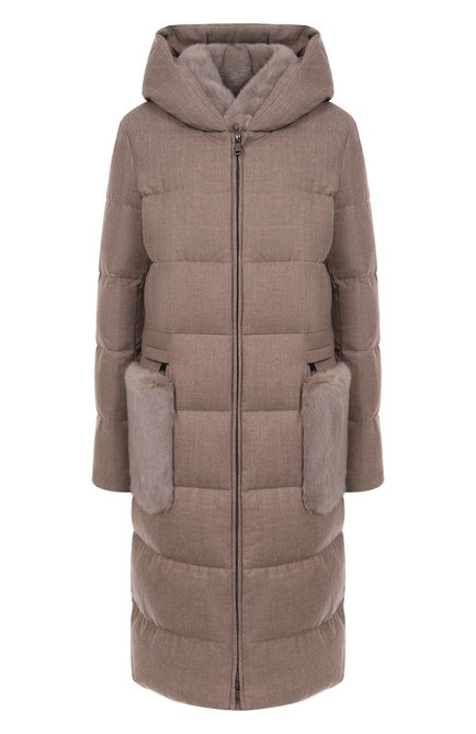 Женский шерстяной пуховик с отделкой из норки MANZONI24, арт. 25M1309-ZEL0V/48-50