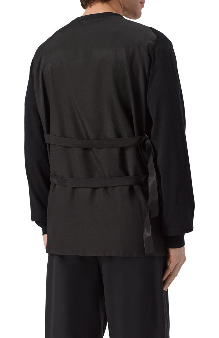 Мужской шерстяной кардиган ANN DEMEULEMEESTER черного цвета, арт. B0012476/KN056 | Фото 4 (Длина (для топов): Стандартные; Рукава: Длинные; Материал внешний: Шерсть; Мужское Кросс-КТ: Кардиган-одежда; Стили: Гранж; Застежка: Пуговицы)