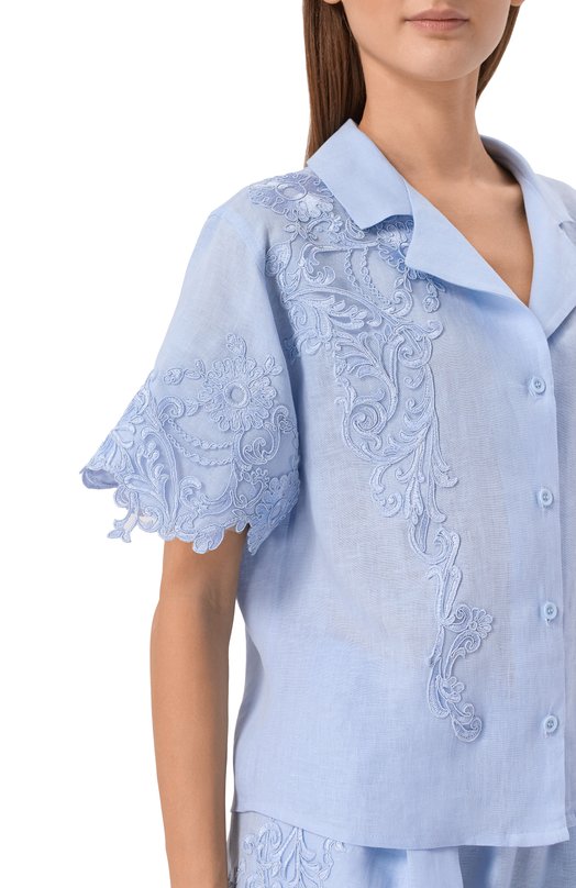 Рубашка изо льна и вискозы Maurizio W07220781 Голубой  W07220781 Фото 5