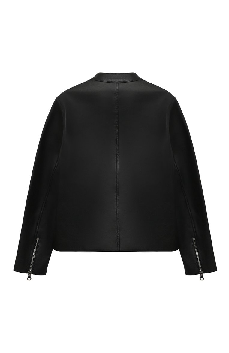 Детского кожаная куртка DIESEL черного цвета, арт. J01741/0AJIR | Фото 2 (Рукава: Длинные; Материал подклада: Вискоза; Материал внешний: Натуральная кожа; Кросс-КТ: Демисезон; Автоматизация состава: Проставлено; Автоматизация ТО: Проставлено)