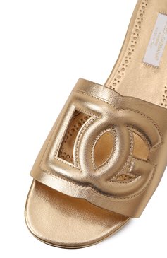 Детский кожаные шлепанцы DOLCE & GABBANA золотого цвета, арт. D11032/A5439/37-39 | Фото 5 (Материал сплава: Проставлено; Материал внутренний: Натуральная кожа; Нос: Не проставлено; Материал внешний: Натуральная кожа)