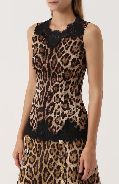 Шелковый топ с леопардовым принтом и кружевной отделкой DOLCE & GABBANA, арт. 0102/F7V09T/FSAAG, фото 3