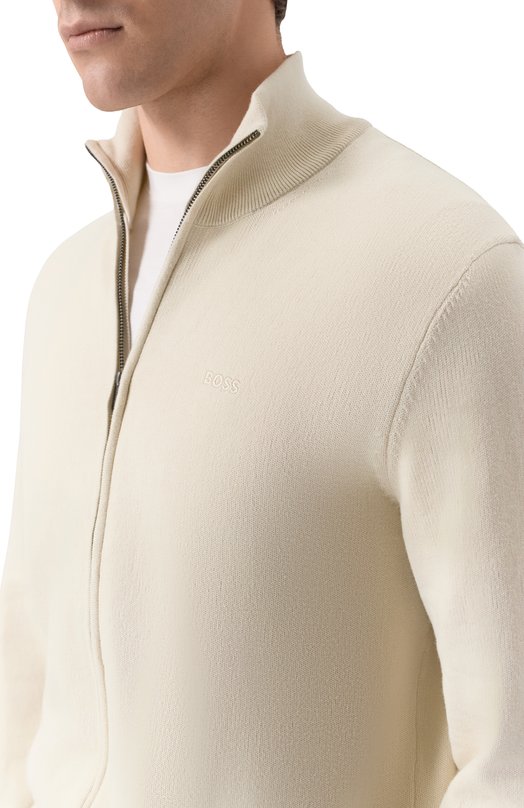 Хлопковый кардиган BOSS 50556345 Кремовый  50556345 Фото 5