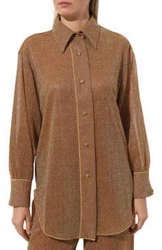 Женская рубашка OSEREE золотого цвета, арт. LSF202/LUREX/SABBIA | Фото 3 (Материал внешний: Металлизированное волокно, Синтетический материал; Драгоценные камни: Проставлено; Материал сплава: Проставлено; Рукава: Длинные; Длина (для топов): Удлиненные; Женское Кросс-КТ: Блуза-пляжная одежда, Рубашка-одежда; Принт: Без принта)
