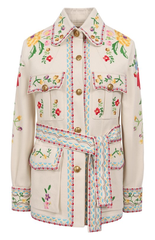 Хлопковый жакет Valentino 6B3DC04J918 Кремовый 6B3DC04J918
