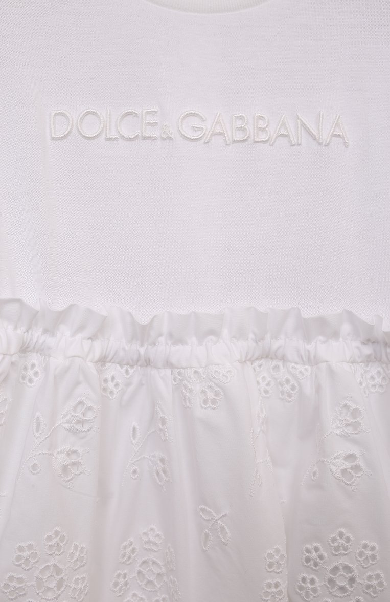 Женский комплект из платья и шорт DOLCE & GABBANA белого цвета, арт. L2JD9D/G7NXV/18/24M | Фото 6 (Нос: Не проставлено; Материал внешний: Хлопок; Материал сплава: Проставлено; Ростовка одежда: 18 мес | 86 см)