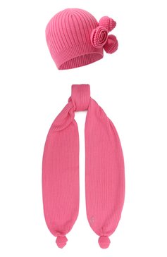 Детский комплект из шапки и шарфа BLUMARINE розового цвета, арт. IF3182MA51I | Фото 1 (Материал: Текстиль, Шерсть, Синтетический материал; Нос: Не проставлено; Материал сплава: Проставлено)