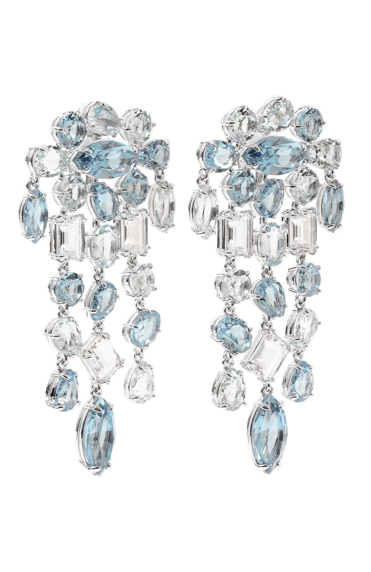 Женская клипсы gema SWAROVSKI голубого цвета, арт. 5666015 | Фото 3 (Нос: Не проставлено; Материал сплава: Проставлено; Материал: Кристаллы, Металл; Женское Кросс-КТ: Клипсы-серьги)