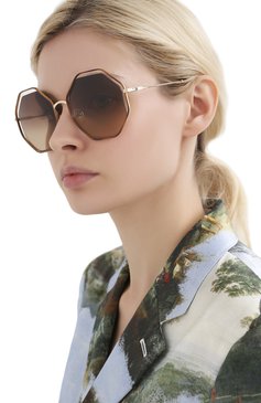 Женские солнцезащитные очки CHLOÉ светло-коричневого цвета, арт. 132S-213 | Фото 2 (Тип очков: С/з; Региональные ограничения белый список (Axapta Mercury): Не проставлено; Нос: Не проставлено; Очки форма: Креативные)