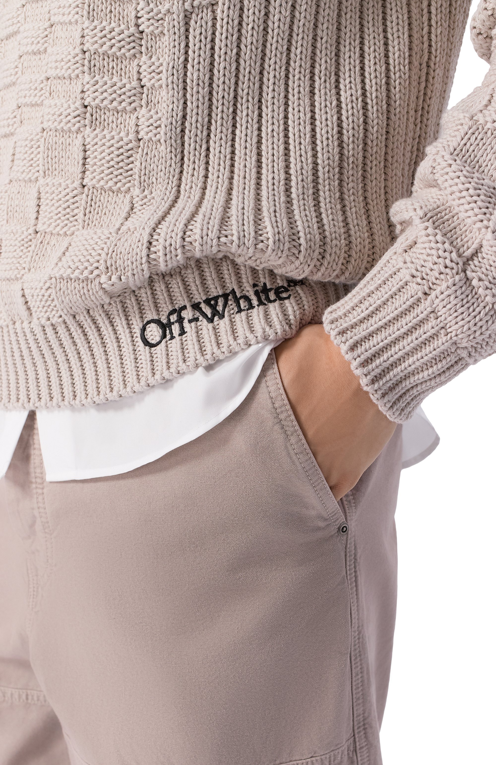 Хлопковый свитер OFF-WHITE светло-бежевого цвета по цене 89400 руб., арт. 0MHE20RS26KNI001, фото 5 Хлопковый свитер OFF-WHITE, арт. 0MHE20RS26KNI001, фото 5