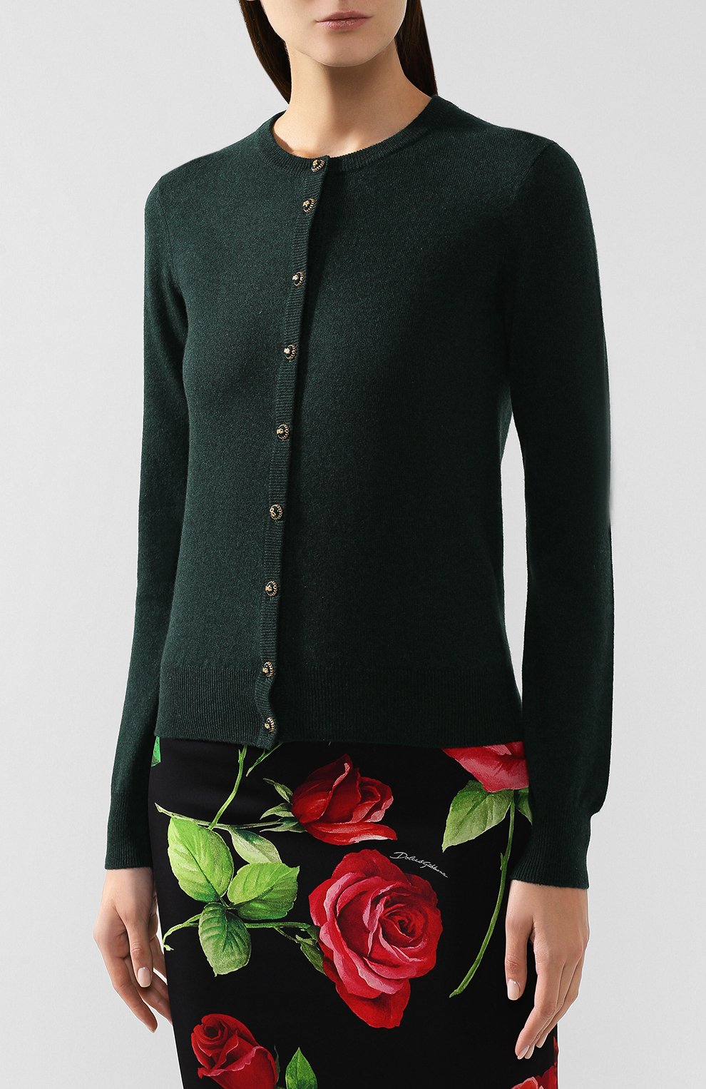 Кашемировый кардиган DOLCE & GABBANA зеленого цвета по цене 113000 руб., арт. FX451T/JAWQP, фото 3 Кашемировый кардиган DOLCE & GABBANA, арт. FX451T/JAWQP, фото 3