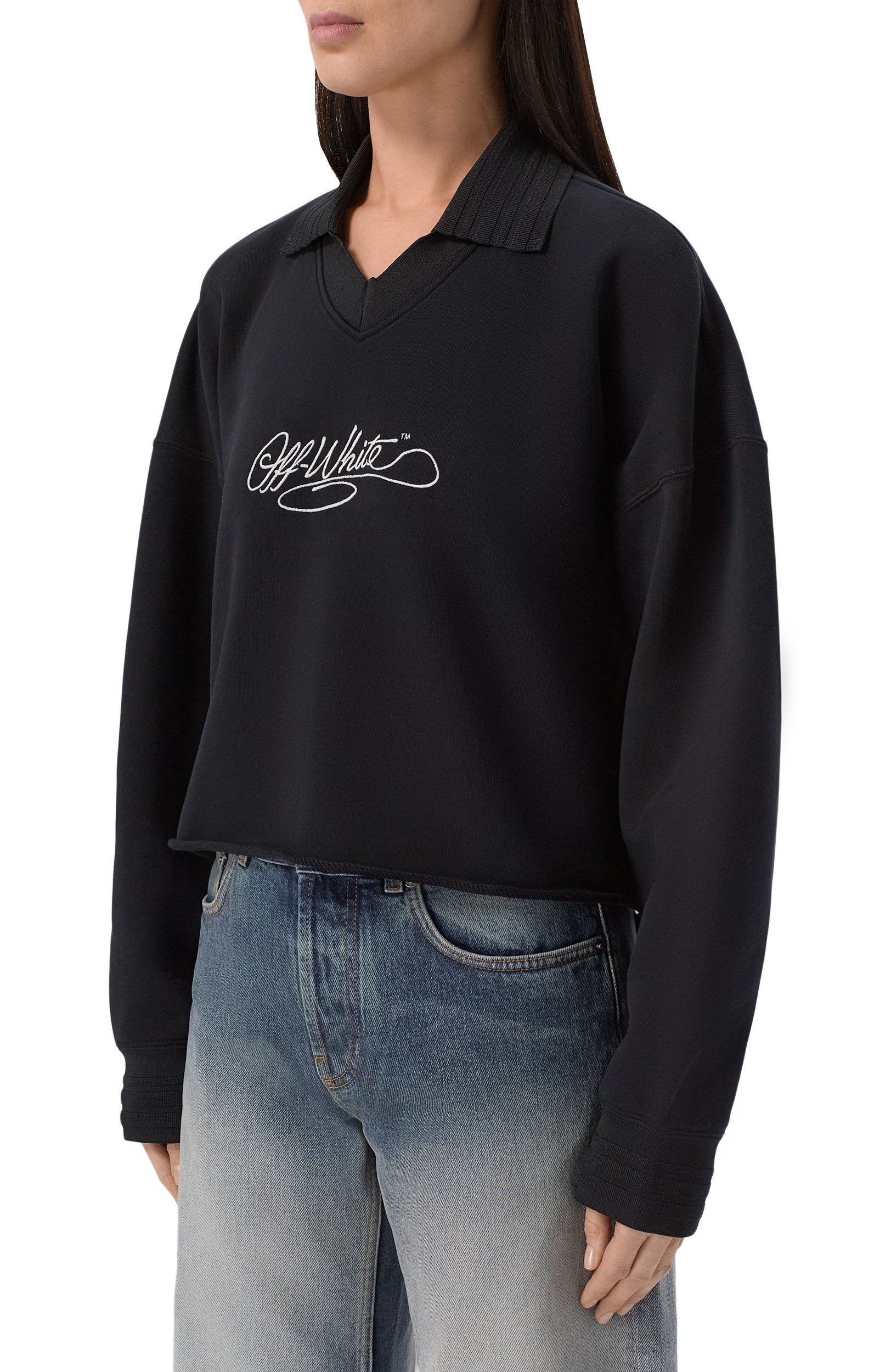 Хлопковое поло OFF-WHITE черного цвета по цене 69950 руб., арт. 2FE00633T, фото 3 Хлопковое поло OFF-WHITE, арт. 2FE00633T, фото 3