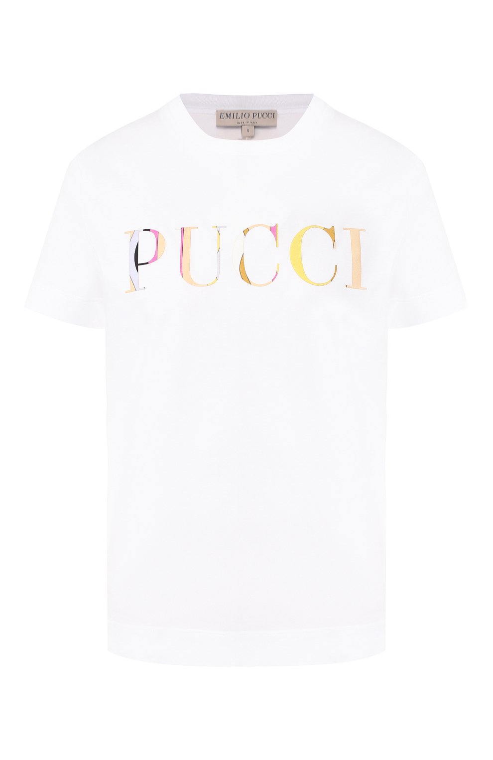 Хлопковая футболка EMILIO PUCCI белого цвета по цене 23600 руб., арт. 9EJP73/9E986, фото 1 Хлопковая футболка EMILIO PUCCI, арт. 9EJP73/9E986, фото 1
