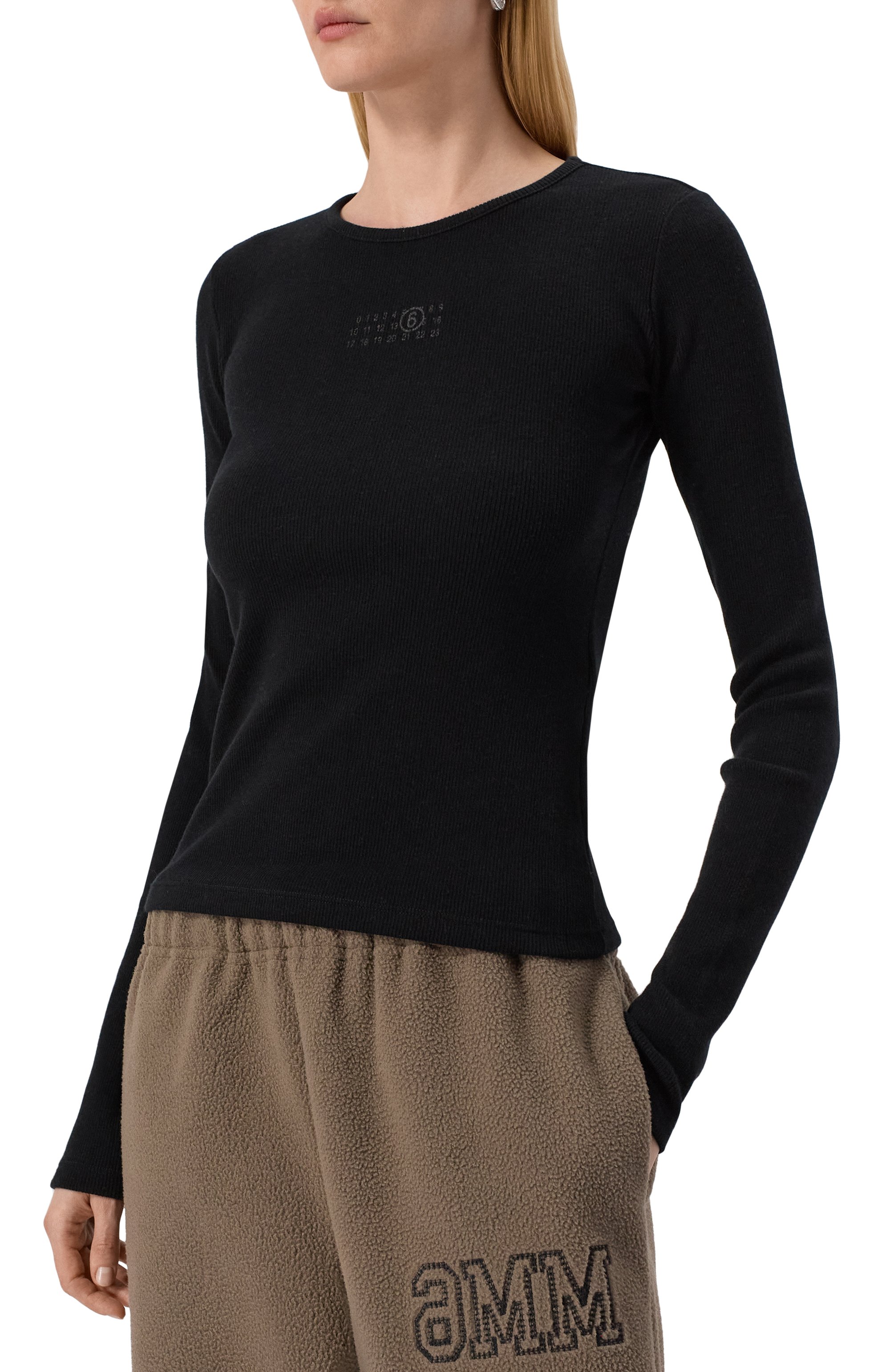 Лонгслив из хлопка и шерсти MM6 черного цвета по цене 38700 руб., арт. S52NH0029/M20122, фото 3 Лонгслив из хлопка и шерсти MM6, арт. S52NH0029/M20122, фото 3