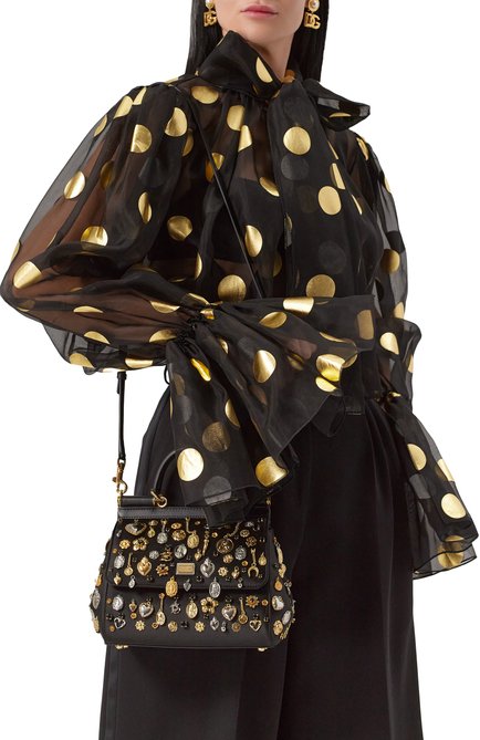 Женская сумка sicily medium DOLCE & GABBANA черного цвета, арт. BB6003/AV887 | Фото 2 (Материал сплава: Проставлено; Размер: medium; Материал: Текстиль; Ремень/цепочка: На ремешке; Драгоценные камни: Проставлено)