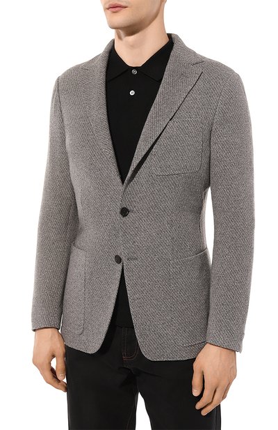 Пиджак из шерсти и хлопка CANALI серого цвета по цене 110500 руб., арт. J0147/JJ02550, фото 3 Пиджак из шерсти и хлопка CANALI, арт. J0147/JJ02550, фото 3