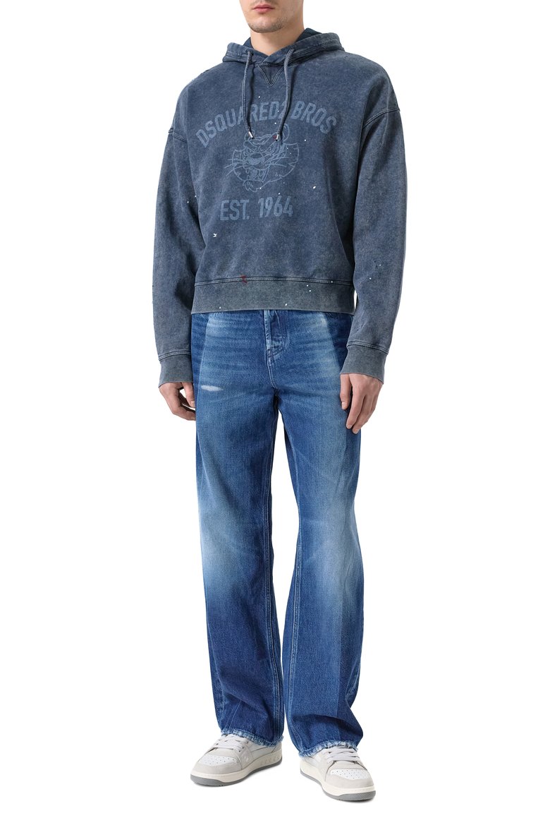 Мужской хлопковое худи DSQUARED2 темно-синего цвета, арт. S74GU0848/S25030 | Фото 2 (Длина (для топов): Стандартные; Драгоценные камни: Проставлено; Рукава: Длинные; Материал сплава: Проставлено; Мужское Кросс-КТ: Худи-одежда; Стили: Кэжуэл; Принт: С принтом; Материал внешний: Хлопок)