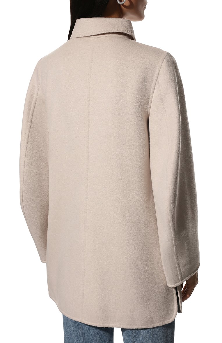Женское пальто GIORGIO ARMANI кремового цвета, арт. 8WH0L00I/T0076 | Фото 4 (Рукава: Длинные; Материал внешний: Шерсть; Статус проверки: Проверено, Проверена категория; 1-2-бортные: Однобортные; Длина (верхняя одежда): До середины бедра)