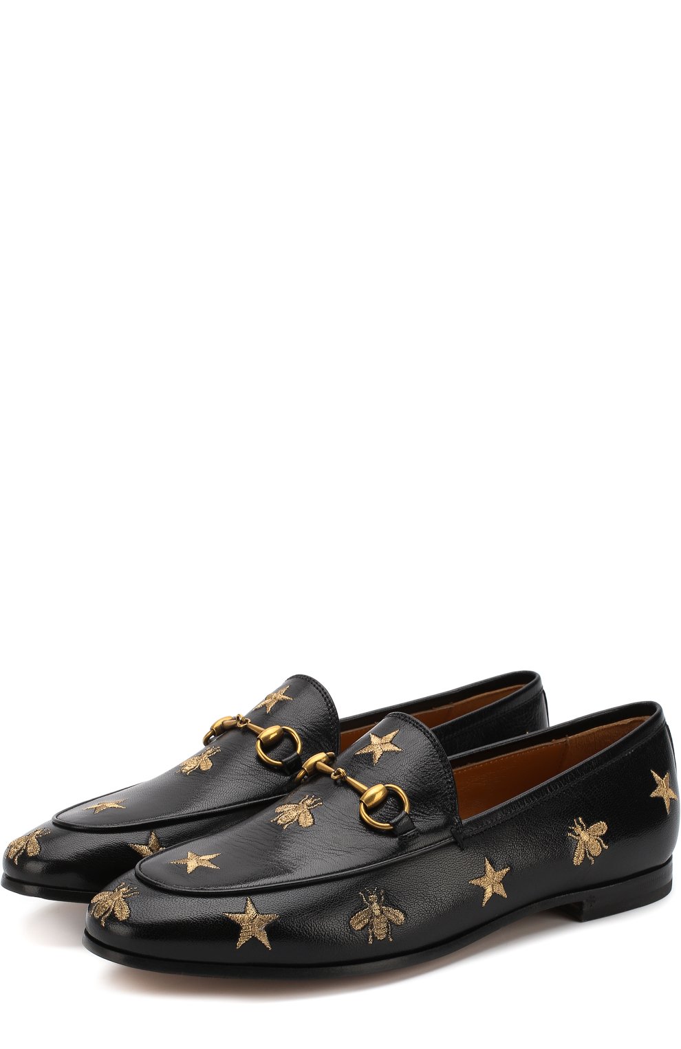 Кожаные лоферы jordaan с вышивкой и пряжкой-трензелем GUCCI, арт. 505281/D3V00, фото 1