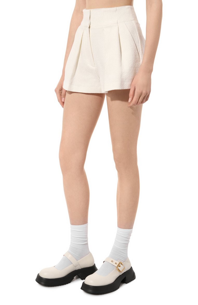 Женские хлопковые шорты EMPORIO ARMANI белого цвета, арт. E3NP1C/F9908 | Фото 3 (Материал внешний: Хлопок; Длина Ж (юбки, платья, шорты): Мини; Стили: Минимализм; Автоматизация состава: Проставлено; Автоматизация ТО: Проставлено)