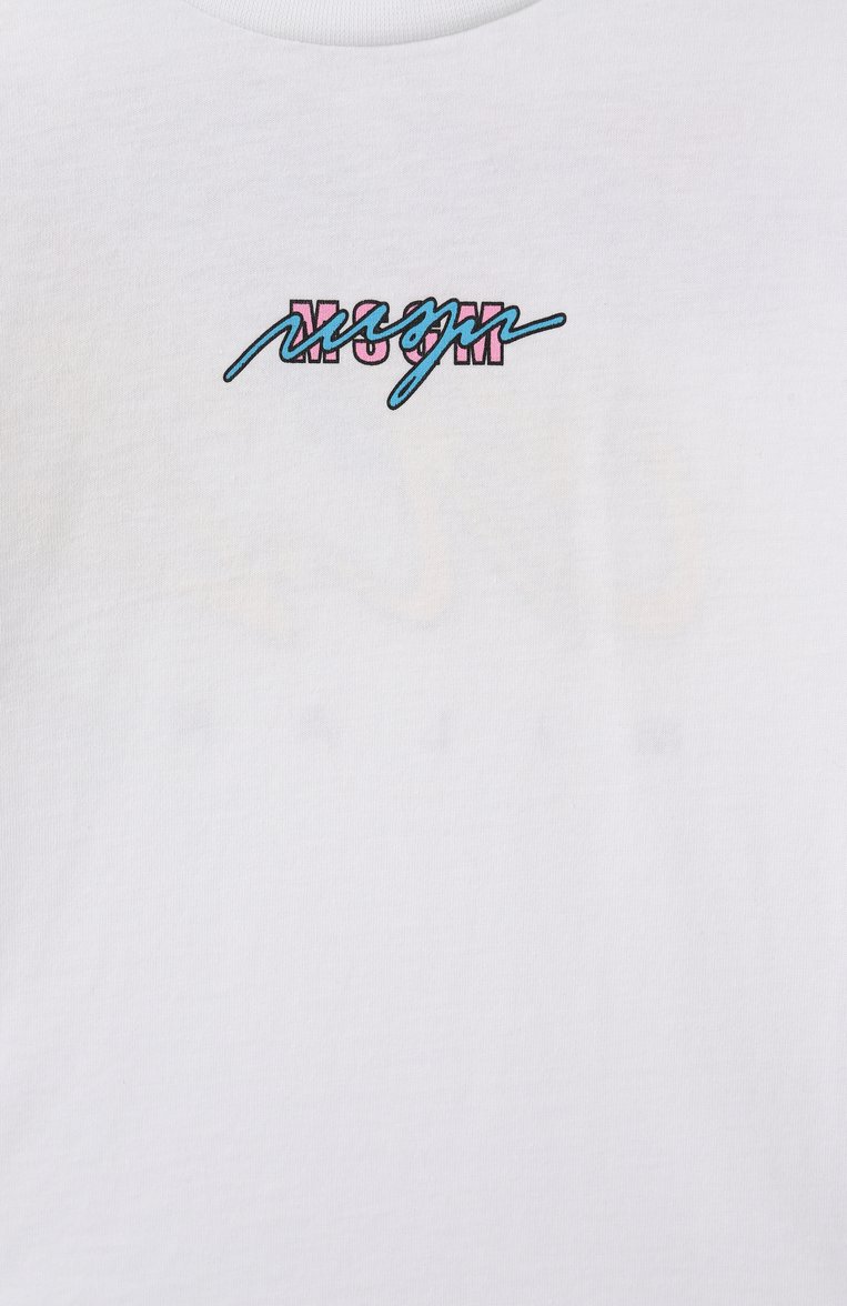 Детская хлопковая футболка MSGM KIDS белого цвета, арт. S5MSJGTH080 | Фото 3 (Драгоценные камни: Проставлено; Рукава: Короткие; Материал сплава: Проставлено; Девочки Кросс-КТ: футболка-одежда, Футболка-спорт; Материал внешний: Хлопок; Ростовка одежда: 6 лет | 116 см, 8 лет | 128 см, 12 лет | 152 см, 16 лет | 164 см, 10 - 11 лет | 140 - 146см)