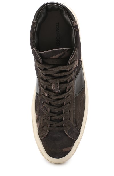 Высокие замшевые кеды на шнуровке с  камуфляжным принтом TOM FORD, арт. J1062T-BRC, фото 5