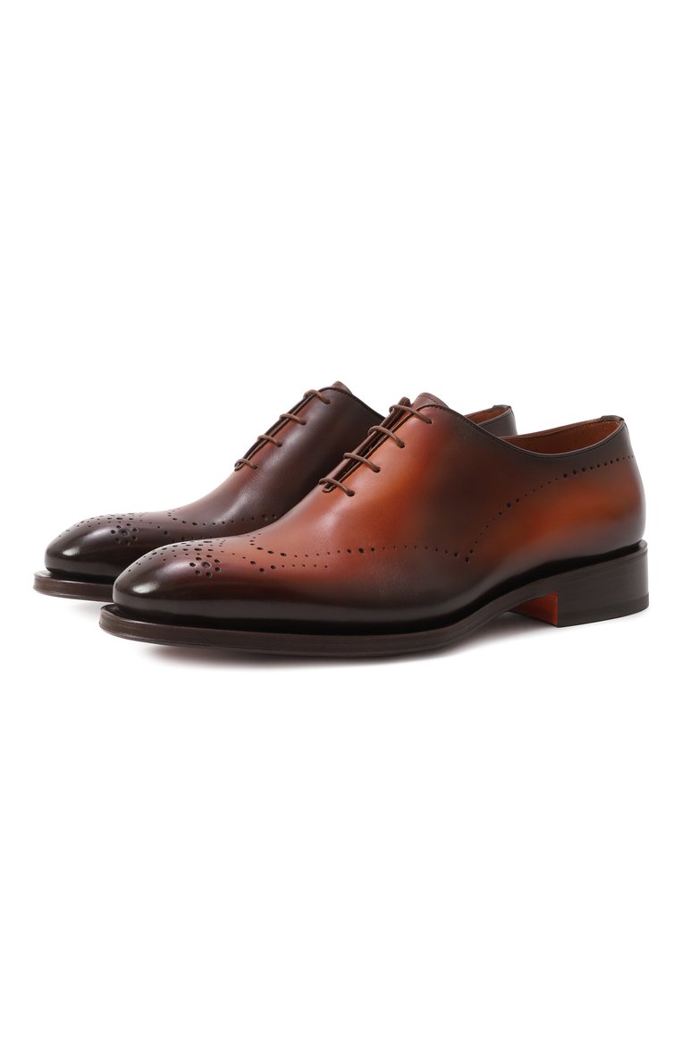 Мужские кожаные оксфорды SANTONI коричневого цвета, арт. MCCG18542MC8HFUL | Фото 1 (Материал внешний: Натуральная кожа; Материал внутренний: Натуральная кожа; Материал сплава: Проставлено; Нос: Не проставлено; Стили: Классический; Мужское Кросс-КТ: Броги-обувь)