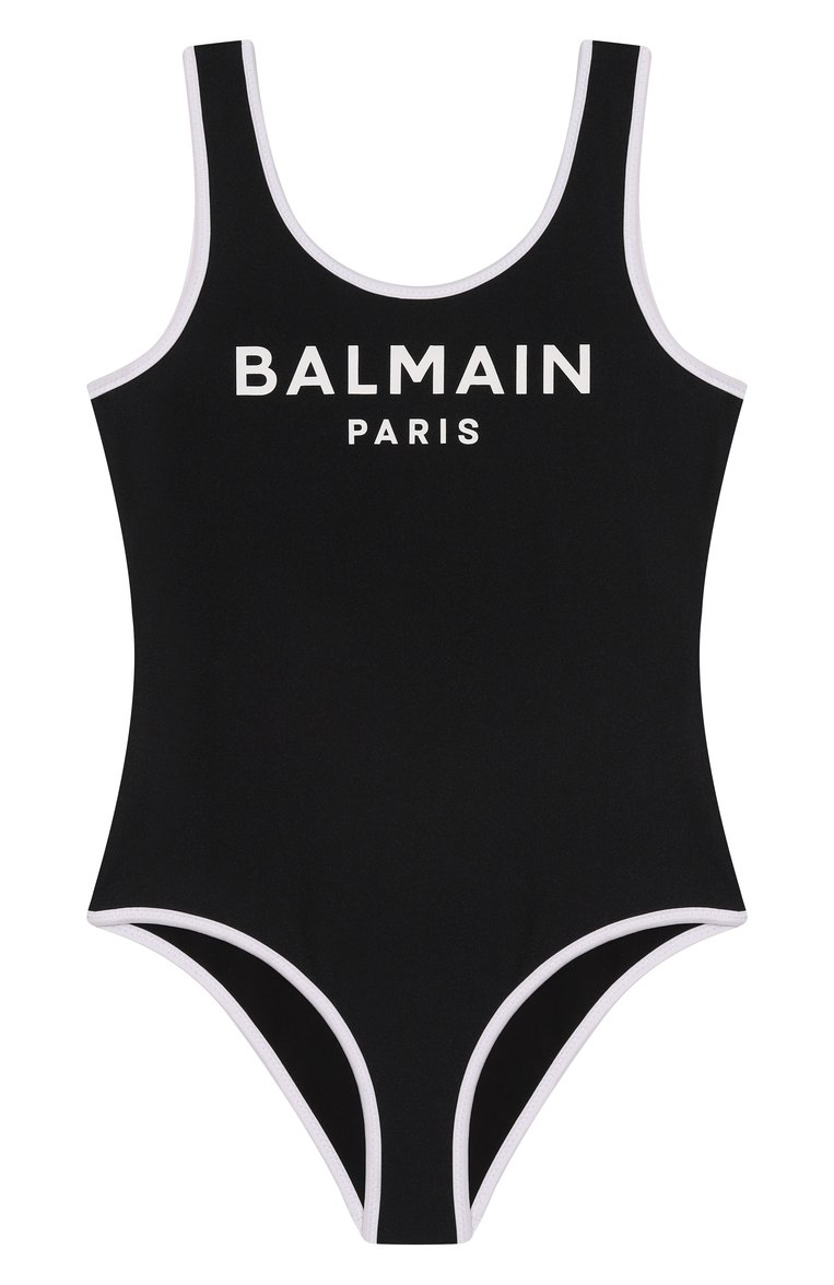 Детского слитный купальник BALMAIN черного цвета, арт. BWCA5D | Фото 1 (Нос: Не проставлено; Материал подклада: Синтетический материал; Материал внешний: Синтетический материал; Девочки Кросс-КТ: Купальники-пляж; Принт: С принтом; Ростовка одежда: 10 - 11 лет | 140 - 146см, 16 лет | 164 см, 12 лет | 152 см, 8 лет | 128 см, 13 - 15 лет | 158 см)