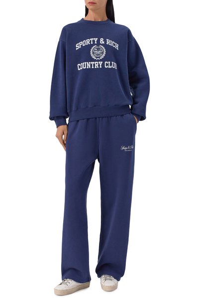 Хлопковые брюки SPORTY AND RICH темно-синего цвета по цене 32200 руб., арт. PA07176269BL106, фото 2 Хлопковые брюки SPORTY AND RICH, арт. PA07176269BL106, фото 2