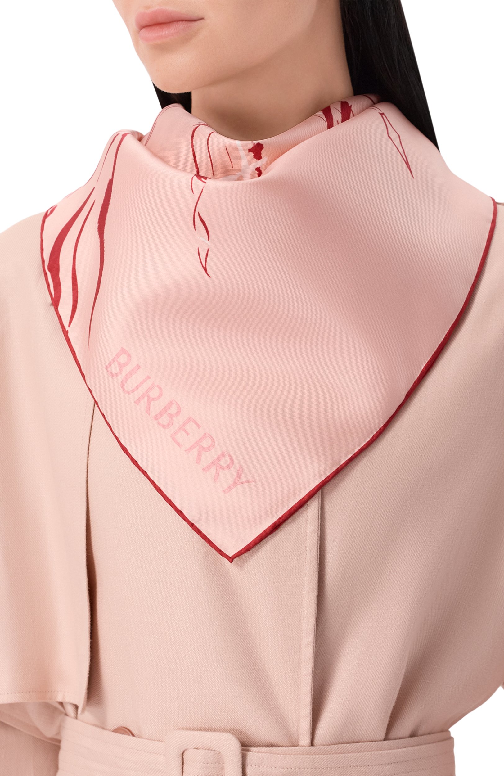 Шелковый платок BURBERRY розового цвета по цене 59950 руб., арт. 8127727, фото 2 Шелковый платок BURBERRY, арт. 8127727, фото 2