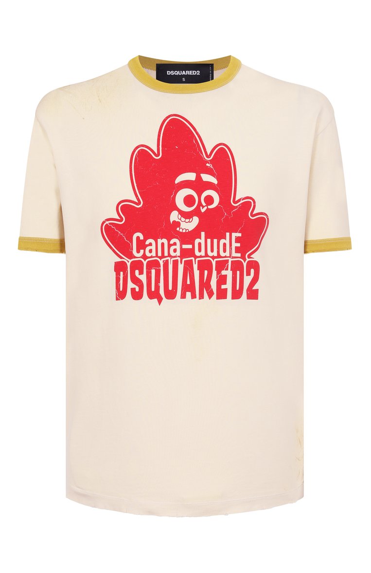 Мужская хлопковая футболка DSQUARED2 кремового цвета, арт. S74GD1389/D20035 | Фото 1 (Рукава: Короткие; Длина (для топов): Стандартные; Материал внешний: Хлопок; Принт: С принтом; Стили: Спорт-шик; Мужское Кросс-КТ: Футболка-одежда)
