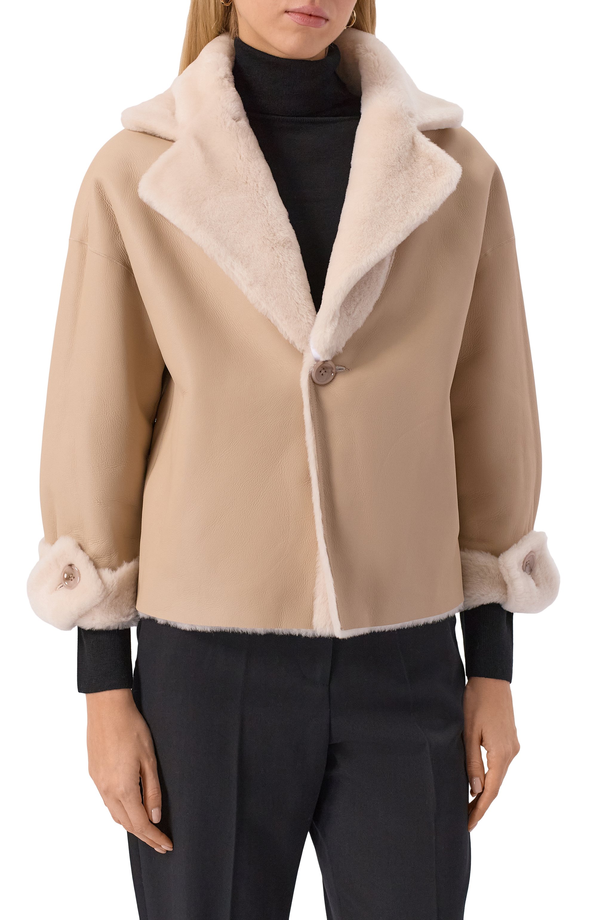 Двусторонняя дубленка из овчины MANZONI24, арт. 25M1295R-S21, фото 6