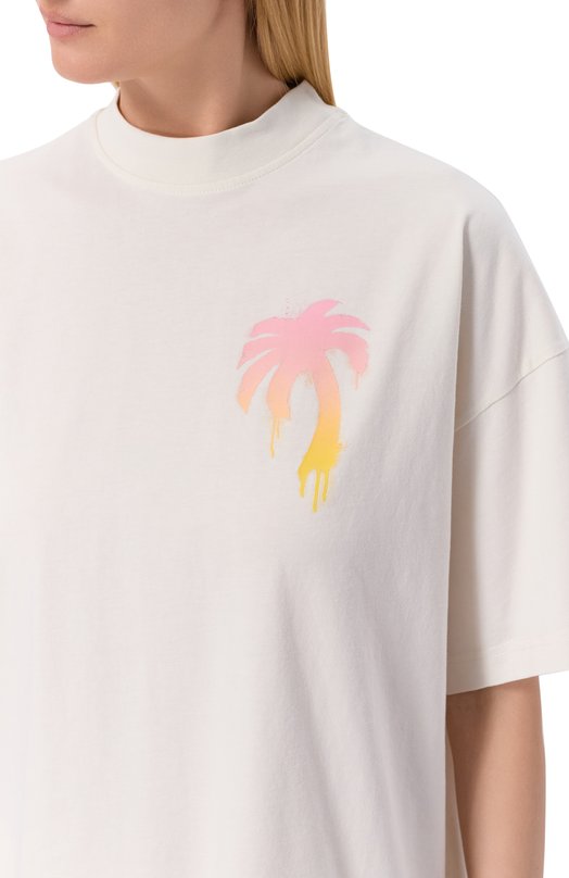 Хлопковая футболка Palm Angels PWAA07BS26JER004 Кремовый  PWAA07BS26JER004 Фото 5