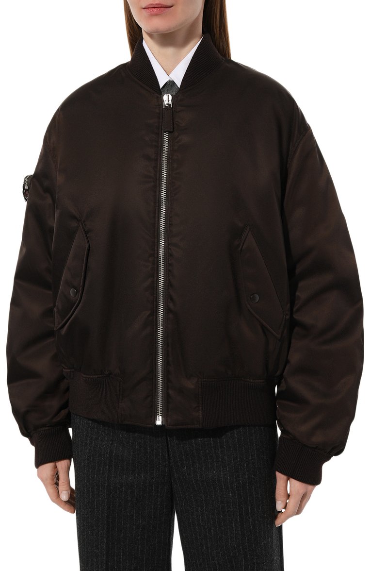 Женский бомбер PRADA коричневого цвета, арт. 29S993-1WQ8-F0003-212 | Фото 3 (Рукава: Длинные; Материал внешний: Синтетический материал; Длина (верхняя одежда): Короткие; Кросс-КТ: Куртка, Легкие; Стили: Кэжуэл)