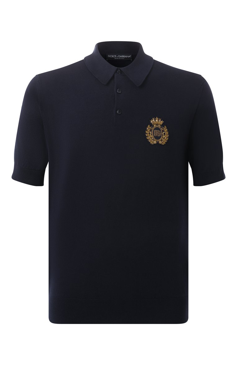 Мужское хлопковое поло DOLCE & GABBANA темно-синего цвета, арт. GXZ02Z/JBCG3 | Фото 1 (Рукава: Короткие; Драгоценные камни: Проставлено; Материал внешний: Хлопок; Длина (для топов): Стандартные; Материал сплава: Проставлено; Принт: Без принта; Стили: Кэжуэл; Кросс-КТ: Трикотаж; Застежка: Пуговицы)
