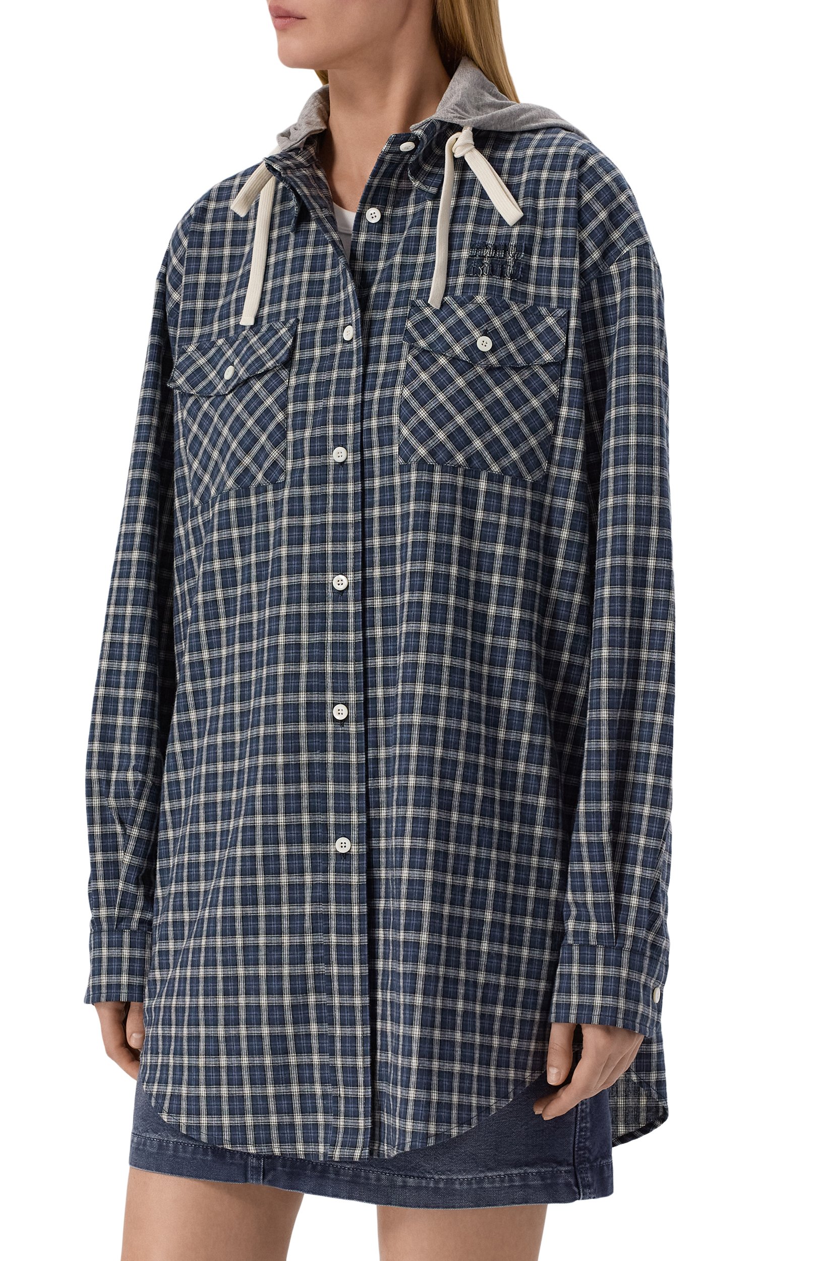 Хлопковая рубашка MIU MIU синего цвета по цене 225000 руб., арт. MK2051/6210, фото 3 Хлопковая рубашка MIU MIU, арт. MK2051/6210, фото 3