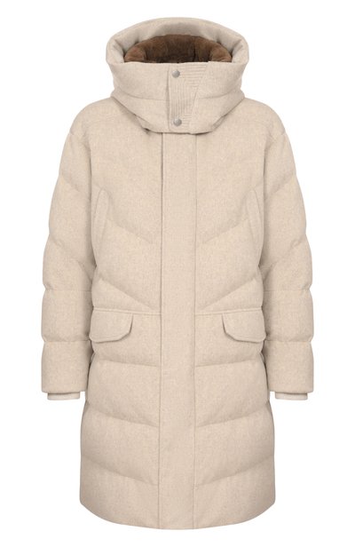 Мужская пуховик из кашемира и шерсти с воротником из бобра KITON, арт. UGK208CK0271L