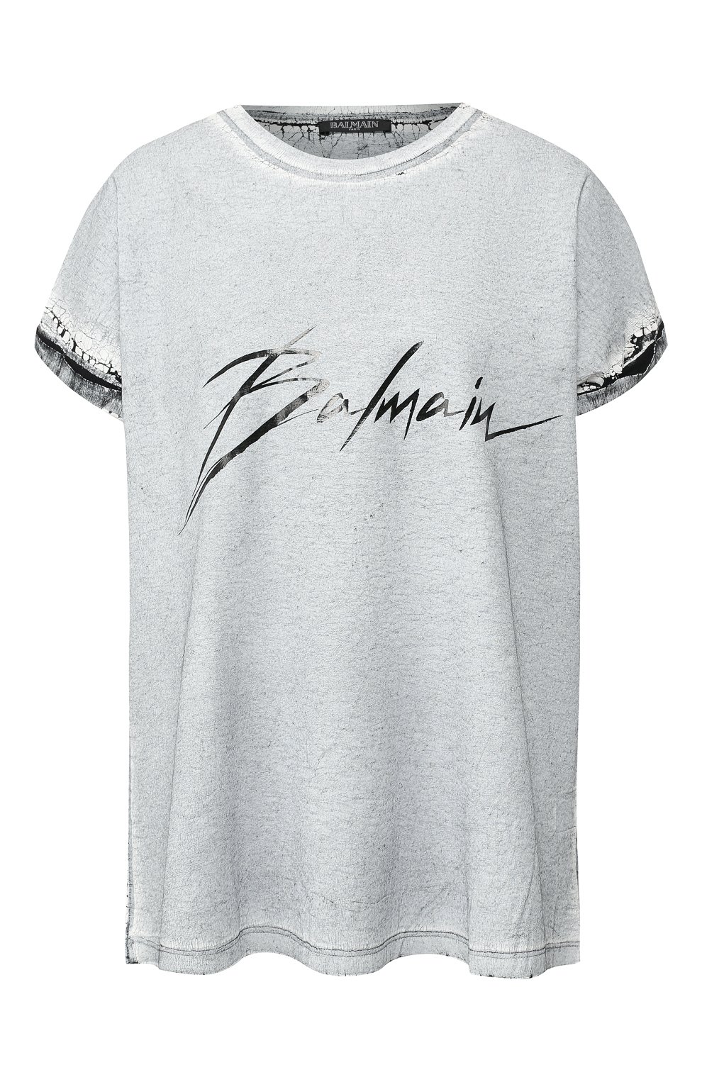 Футболка из смеси вискозы и льна BALMAIN серого цвета по цене 106500 руб., арт. RF11055/J062, фото 1 Футболка из смеси вискозы и льна BALMAIN, арт. RF11055/J062, фото 1