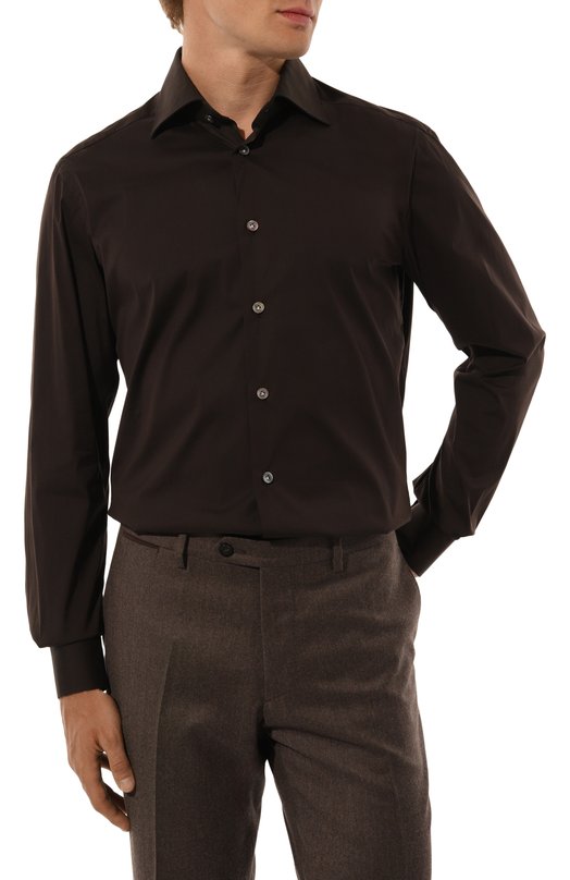 Хлопковая сорочка Kiton UCIH0865407 Коричневый  UCIH0865407 Фото 3